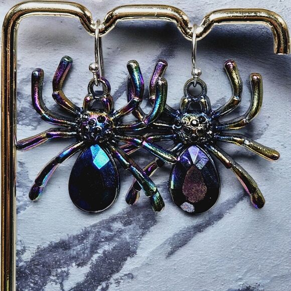 Spiders Electroplated 3D Earrings Woman's Fashion Halloween Spider Multicolored - Picture 1 of 11